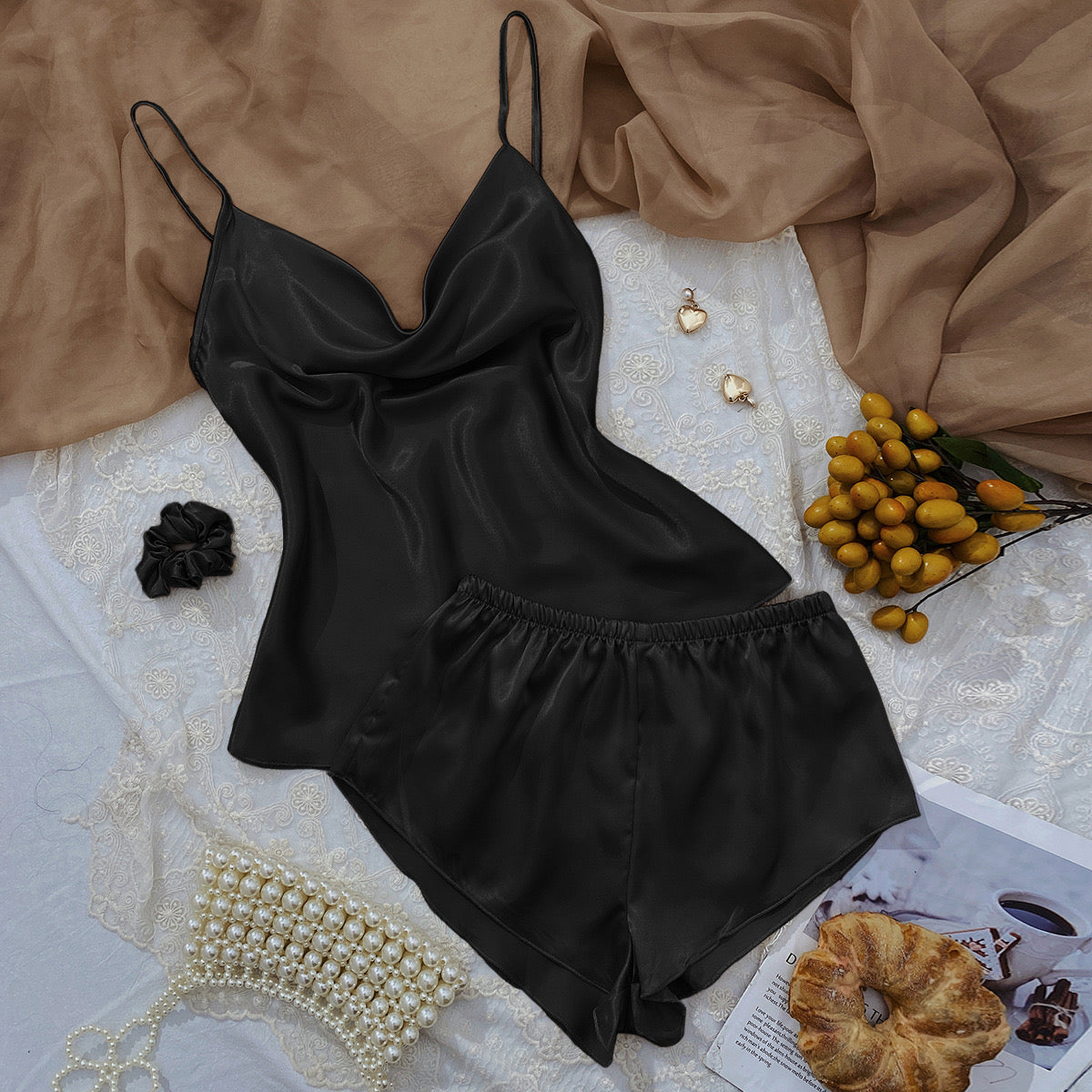 Ensemble pyjama satin + chouchou “Laure”