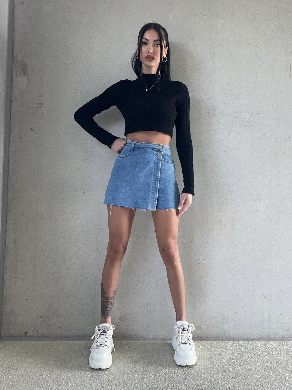 Short effet jupe en jeans