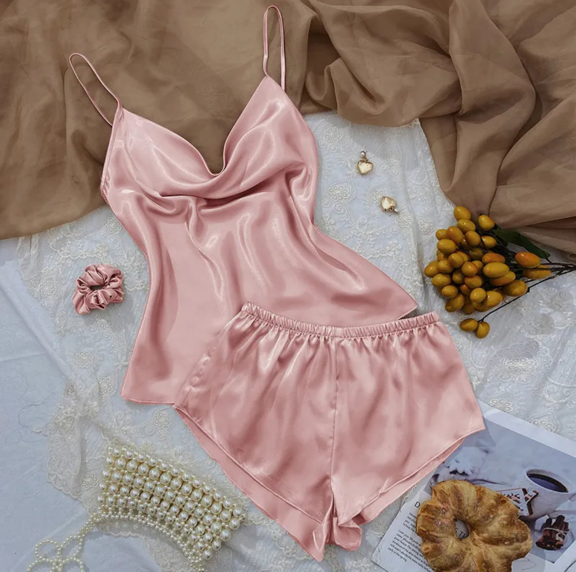 Ensemble pyjama satin + chouchou “Laure”