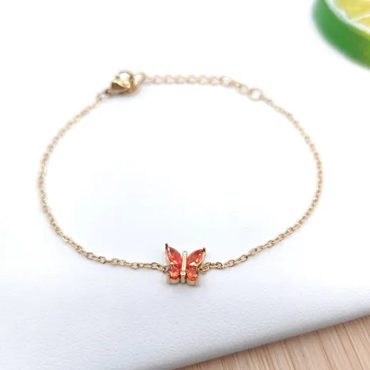 Bracelet papillon orange en acier inoxydable