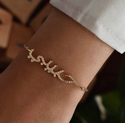 Bracelet personnalisé arabe en Acier Inoxydable avec strass