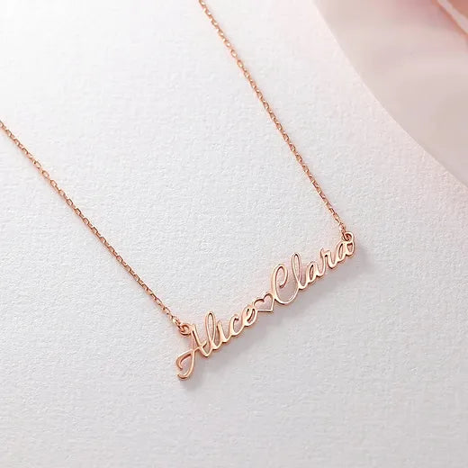 Collier personnalisé double avec coeur en acier inoxydable