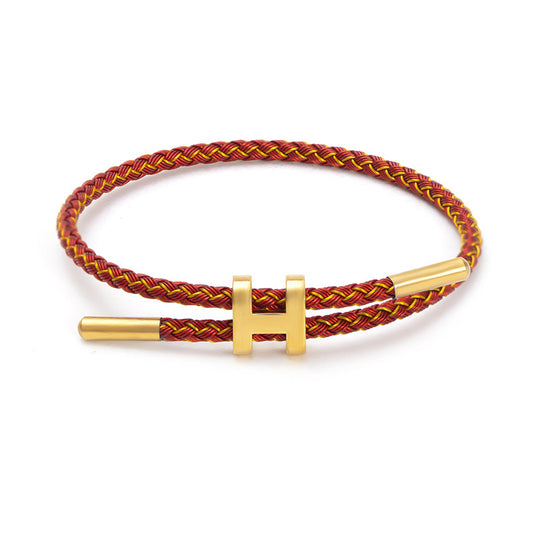 Bracelet inspi Hermes en acier inoxydable rouge et fil d’or