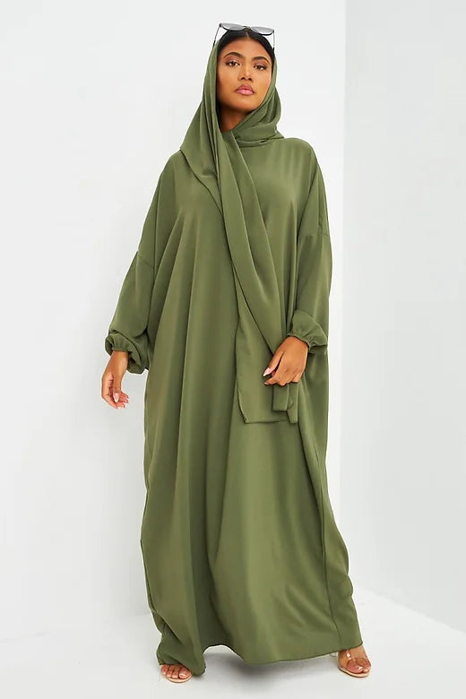 Abaya voile intégré kaki