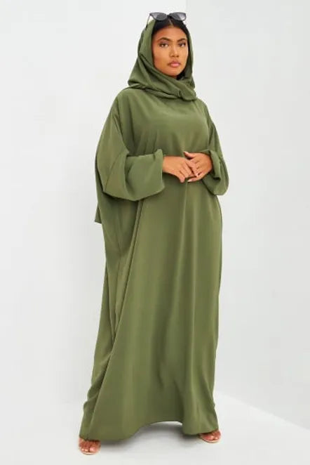 Abaya voile intégré kaki