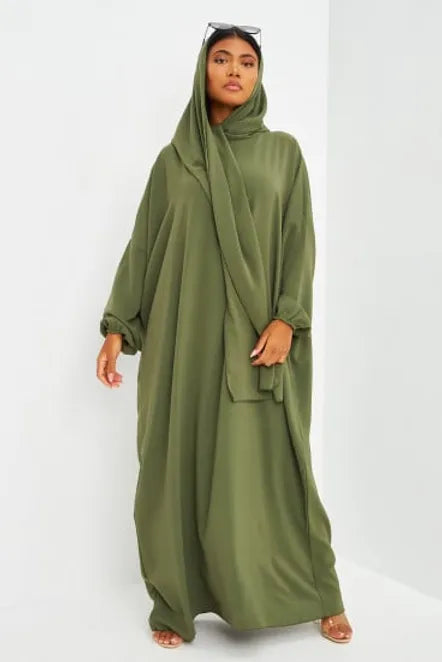 Abaya voile intégré kaki