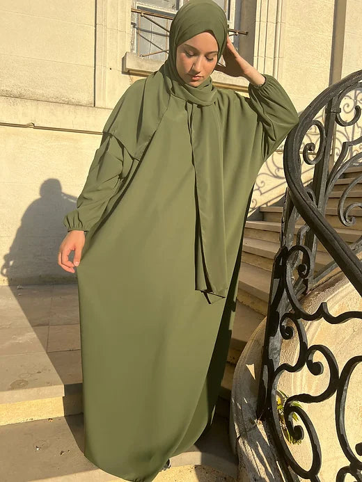 Abaya voile intégré kaki